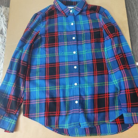 Old Navy Blue Plaid Button Down M Preppy Grunge Festival Beach Gorpcore Western - Picture 3 of 11
